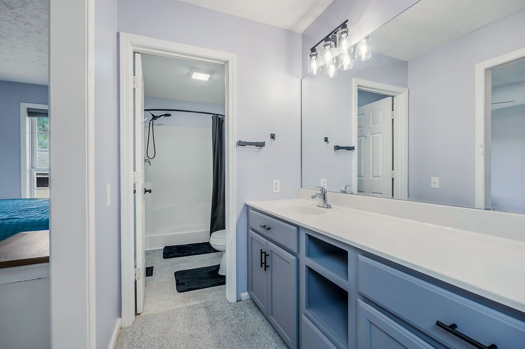 1945 Golden Mountain Road Sparta, TN 38583 - Photo 23 of 47 a bathroom with a double vanity sink and mirror with shower
