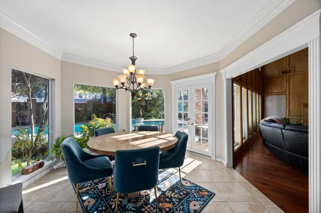 a outdoor dining hall with furniture