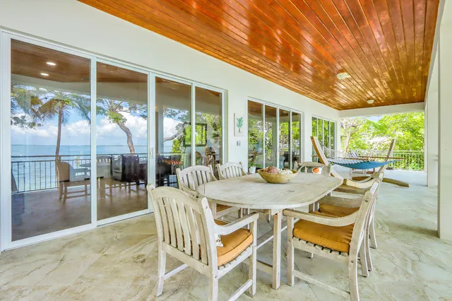a dining area with furniture and outdoor view