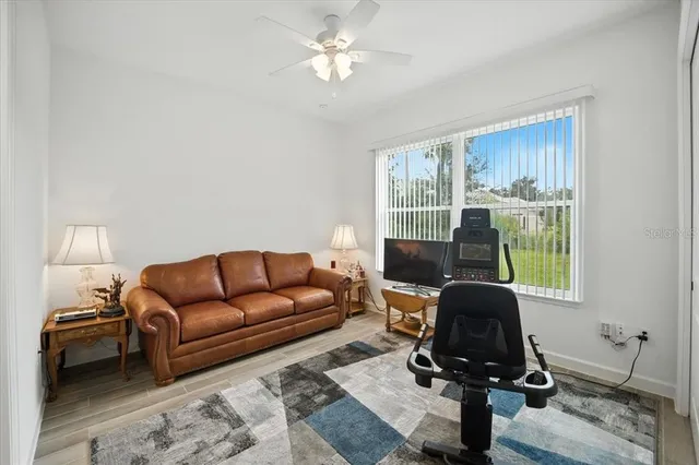 a view of workspace with gym equipment