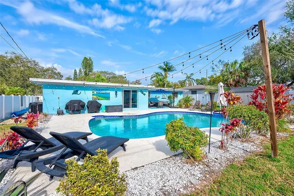 an outdoor view with patio