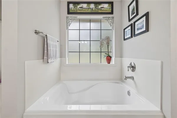 a bathroom with a bathtub