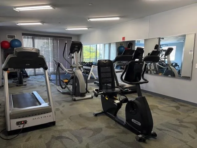 a view of a room with gym equipment