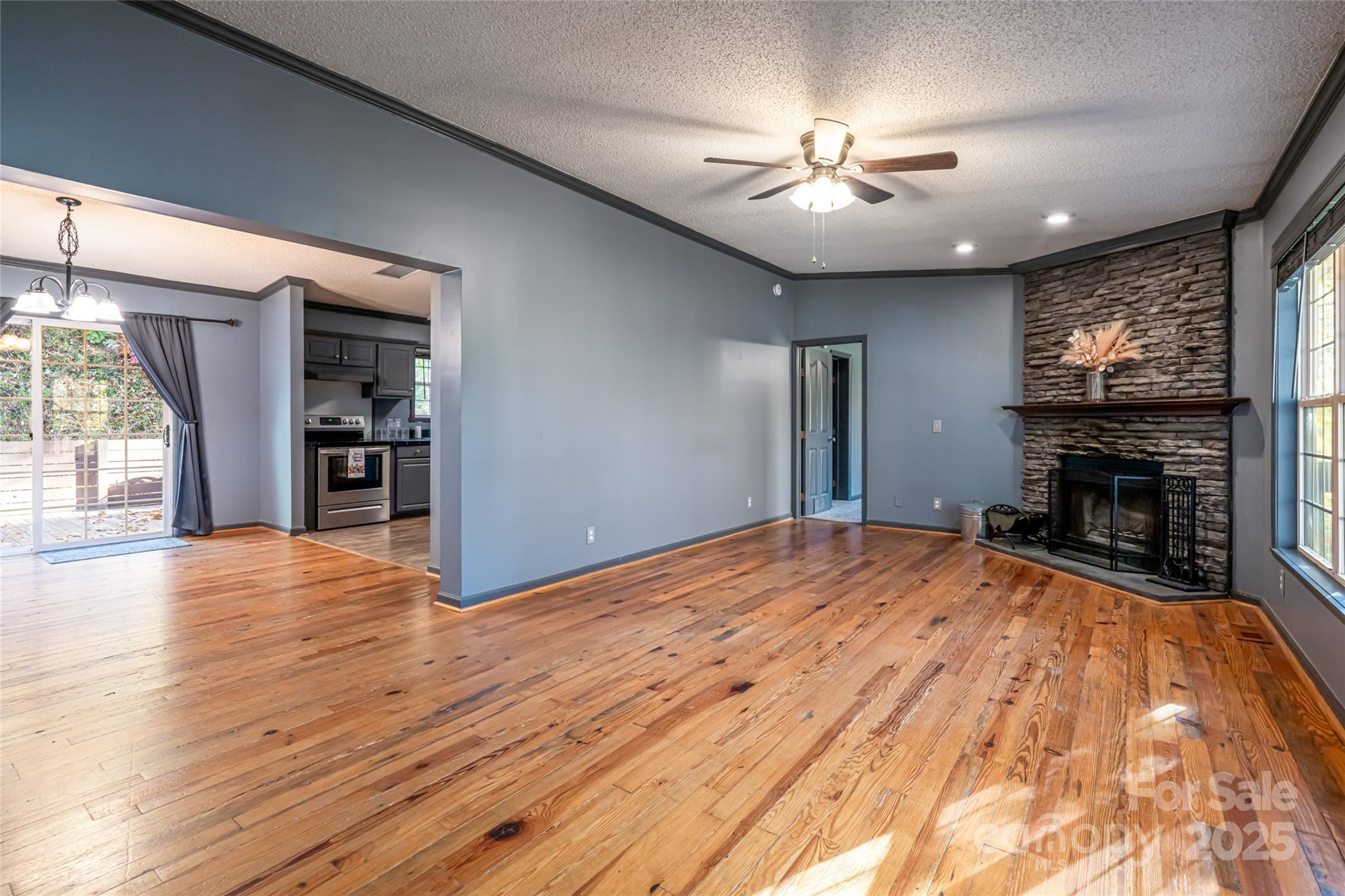 334 Foxden Road Mars Hill, NC 28754 - Photo 25 of 43 an empty room with wooden floor fireplace and windows