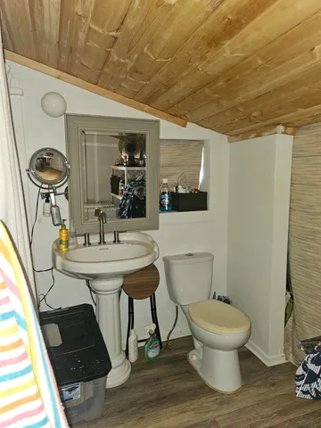 a bathroom with a shower and a curtain