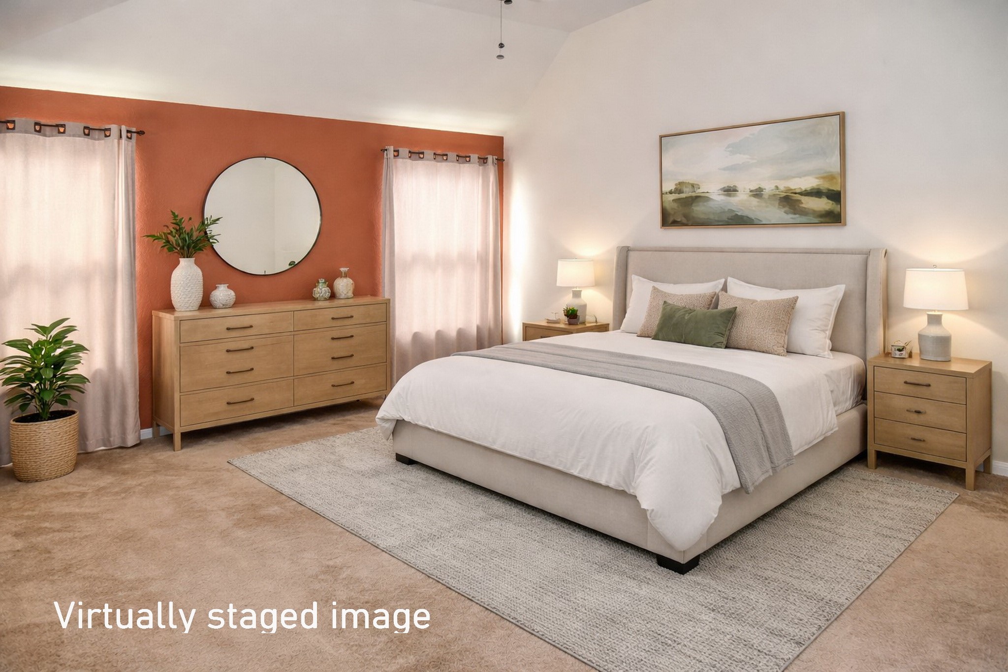 19211 Side Way Tomball, TX 77375 - Photo 25 of 36 a bedroom with a bed a mirror and a potted plant