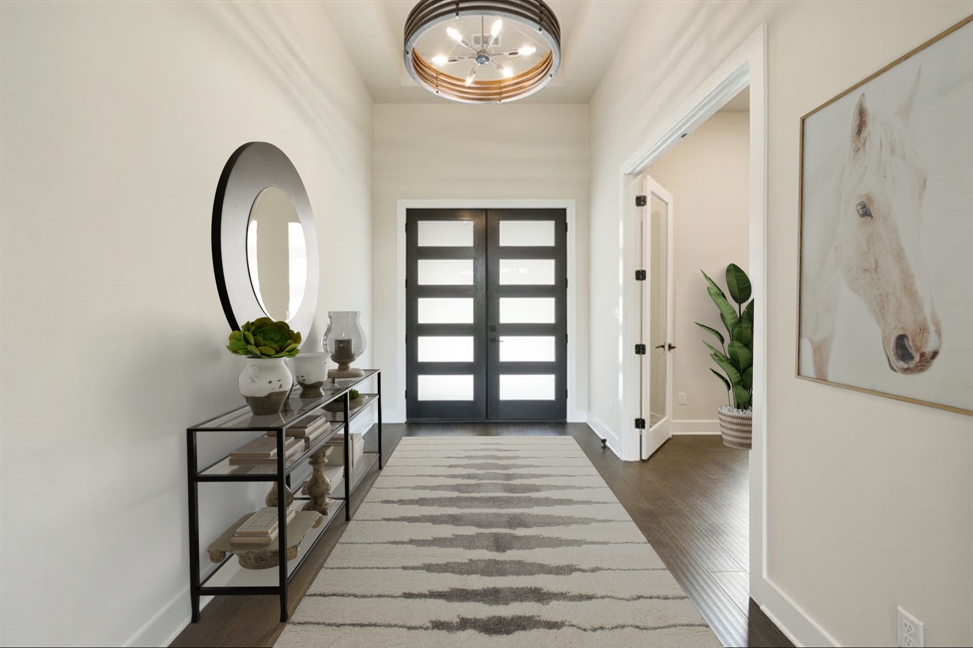 17809 Maritime Point Jonestown, TX 78645 - Photo 6 of 26 a view of a hallway with wooden floor and a mirror