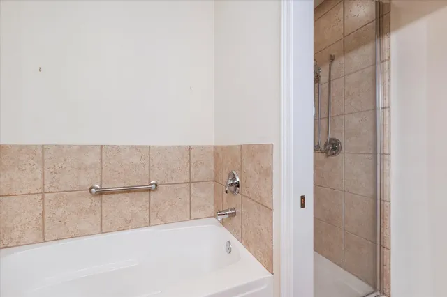 a bathroom with a bathtub