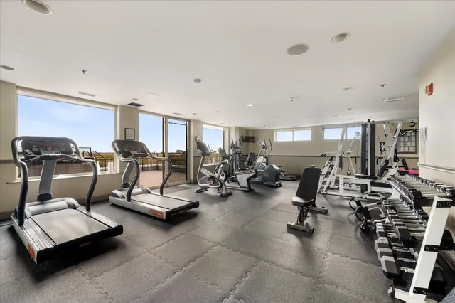a view of a room with gym equipment