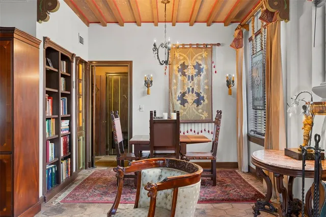 a view of a livingroom with furniture and door