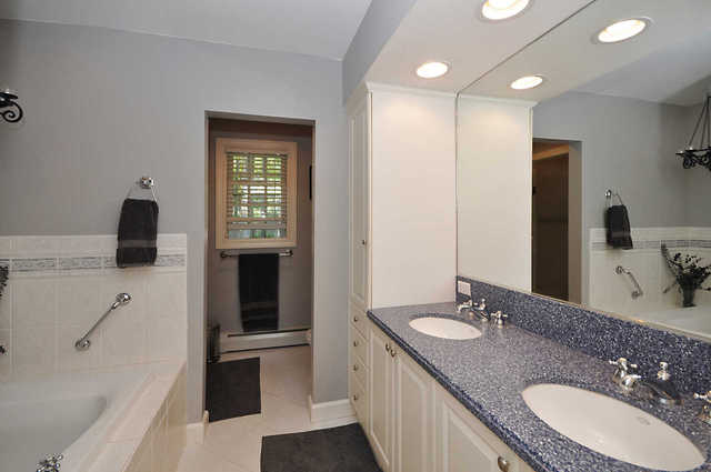 1030 Lee Road Northbrook, IL 60062 - Photo 14 of 16 a bathroom with a granite countertop sink a toilet and shower
