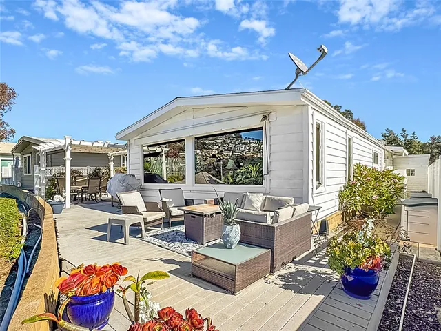 a building outdoor space with patio furniture