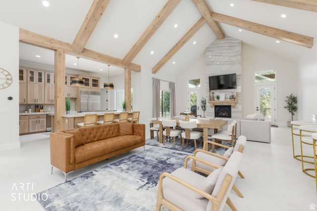 1188 South Old Trappers Loop Road Huntsville, UT 84317 - Photo 22 of 92 Vaulted ceilings with exposed wood beams define this open-concept living area