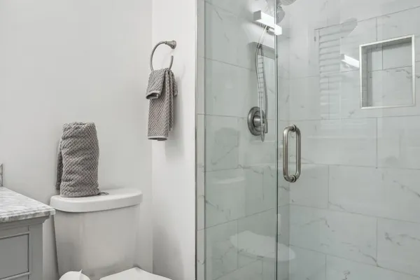 a bathroom with a shower