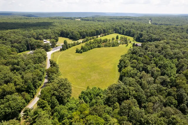 a view of a lake in middle of the town