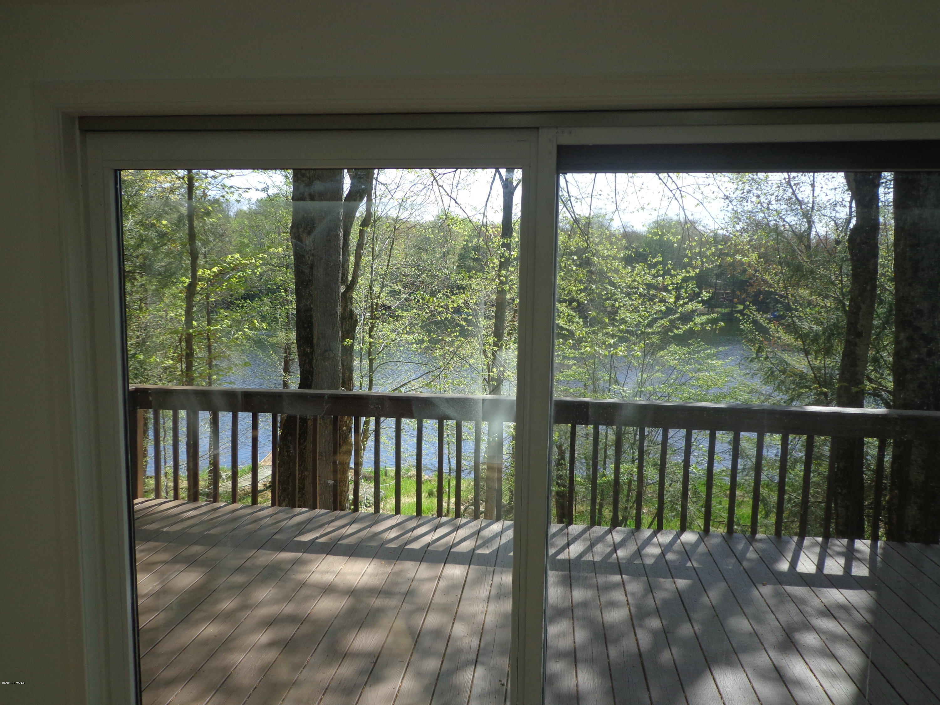 View of lake living room sliders