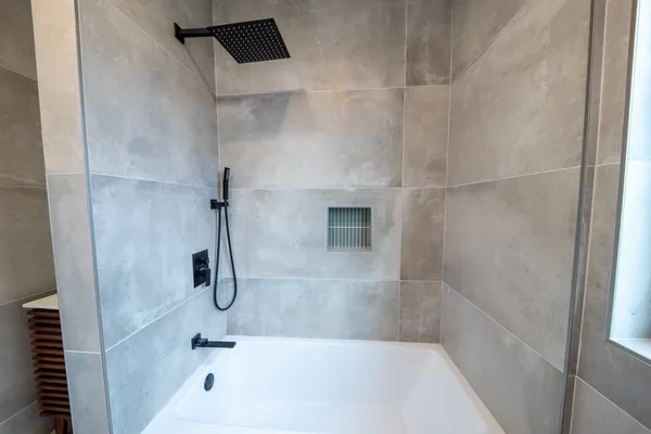 a bathroom with a bathtub