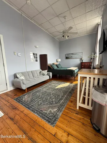 a living room with furniture and a rug