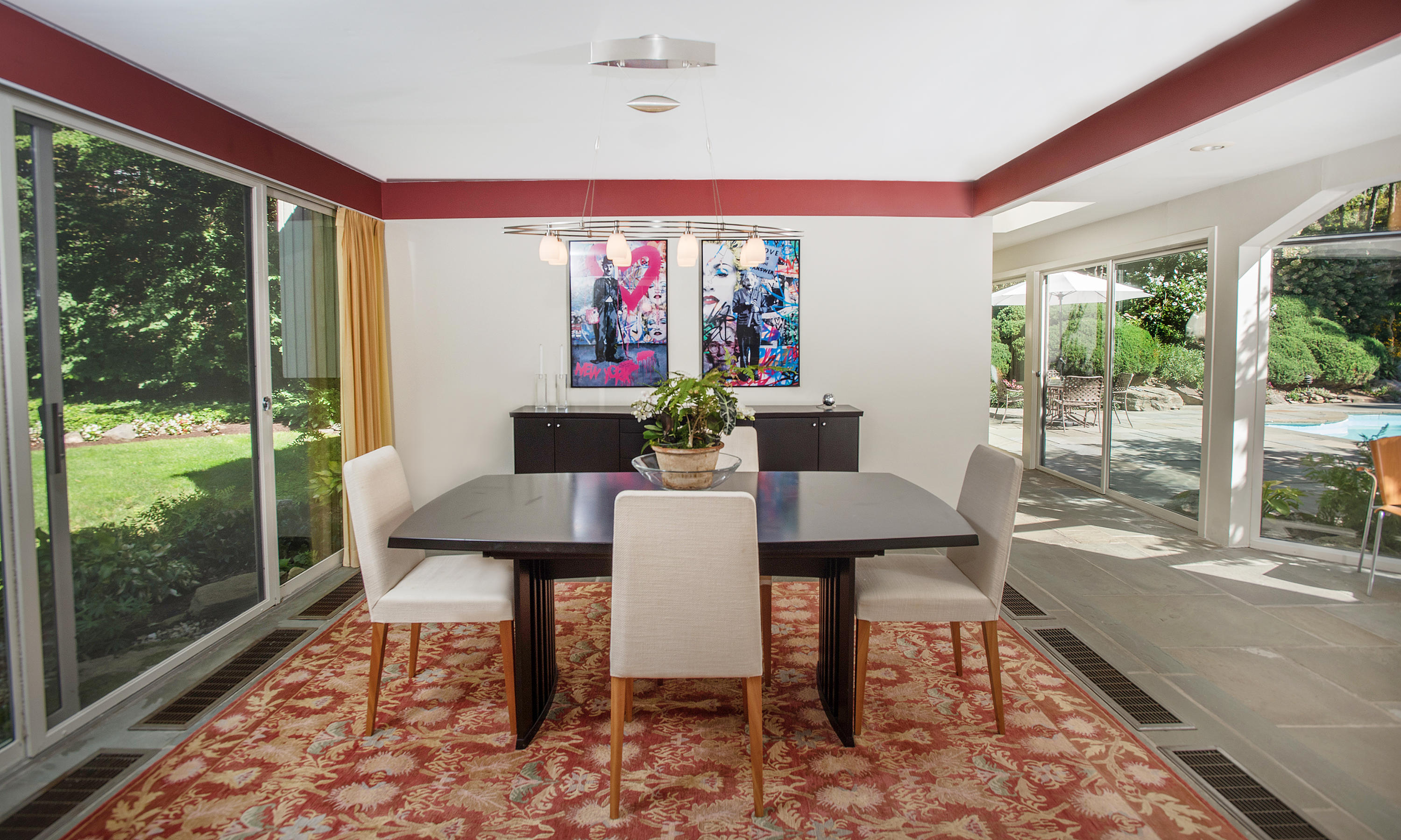 46 Chalburn Road Redding, CT 06896 - Photo 12 of 39 a dining room with furniture and a floor to ceiling window