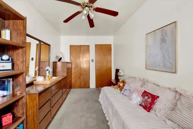 a bed room with a bed and a book shelf