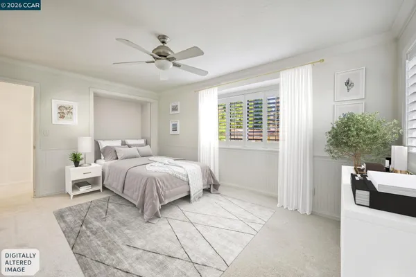 a bedroom with bed and window