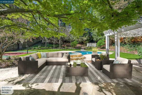 a view of a park with swings