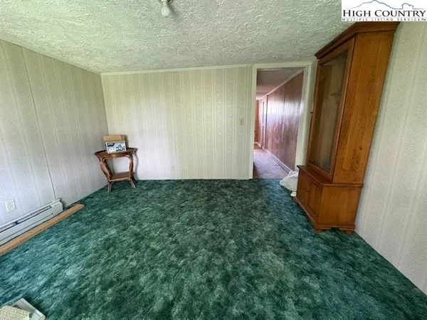 a room with green walls