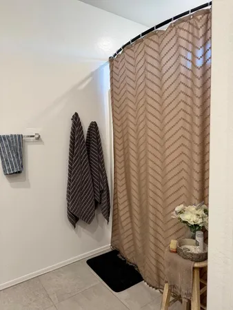 a close up of a shower curtain