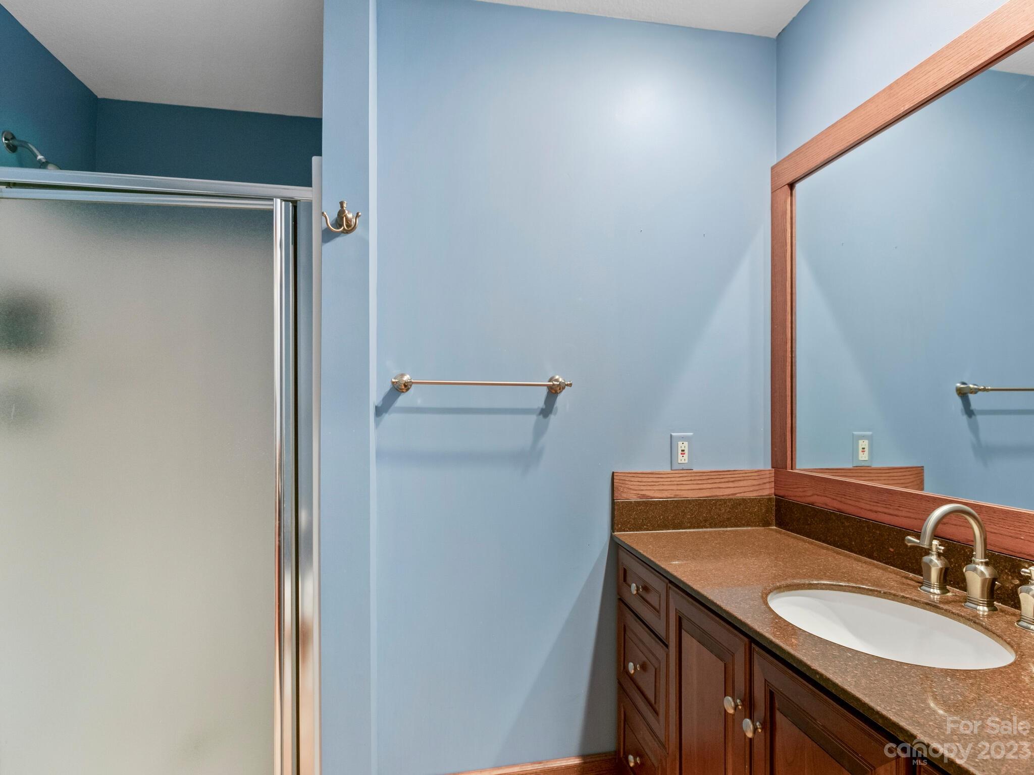 122 Emmas Grove Road Fletcher, NC 28732 - Photo 18 of 48 a bathroom with a granite countertop sink and a mirror
