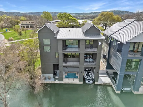 a aerial view of a house with a garden