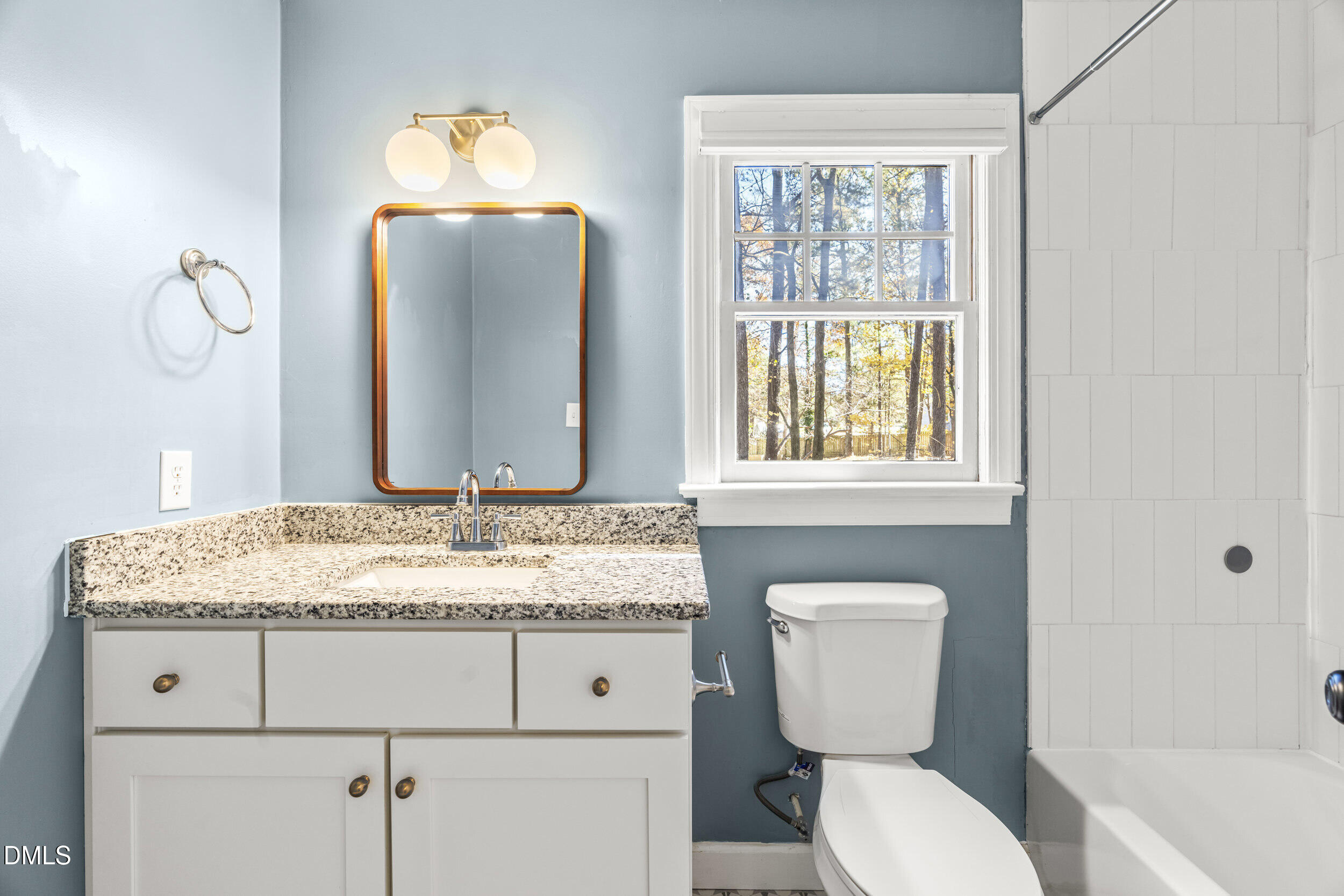 10716 Marthas Way Raleigh, NC 27615 - Photo 21 of 32 a bathroom with a granite countertop toilet sink and mirror