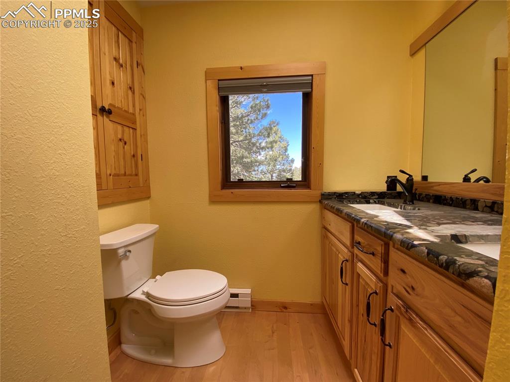 845 Markus Road Woodland Park, CO 80863 - Photo 13 of 40 a bathroom with a granite countertop toilet and a sink