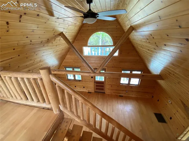 a view of a garden with lots of trees