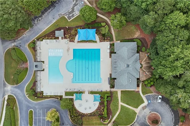 a view of a forest with a street