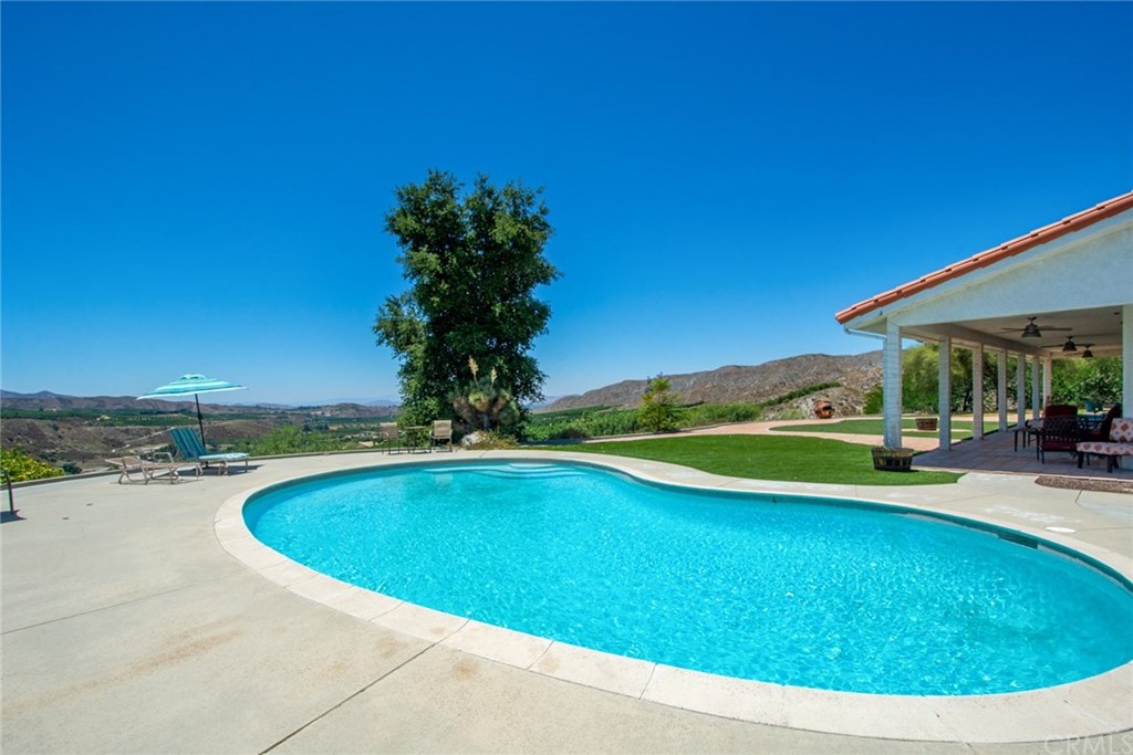 47810 Bee Canyon Truck Trail Hemet, CA 92544 - Photo 32 of 43 a view of swimming pool with lawn chairs and large trees