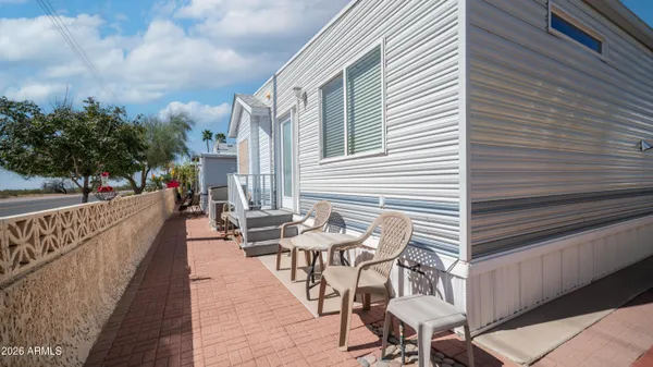 a view of a white house with a sink