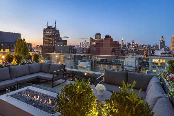 a building outdoor space with a seating space
