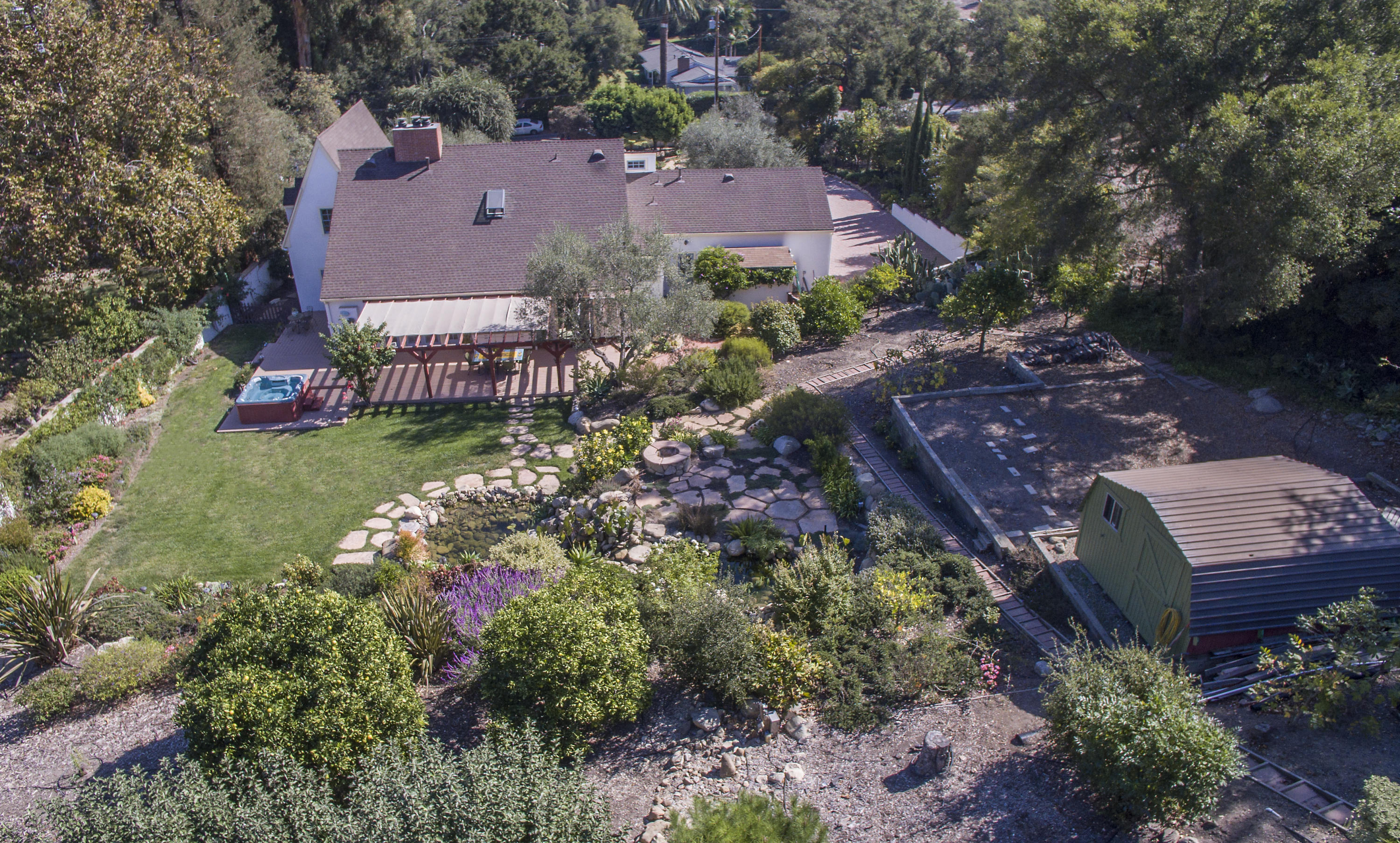 3165 Eucalyptus Hill Road Santa Barbara, CA 93108 - Photo 21 of 21 aerial view of a house with a yard and garden