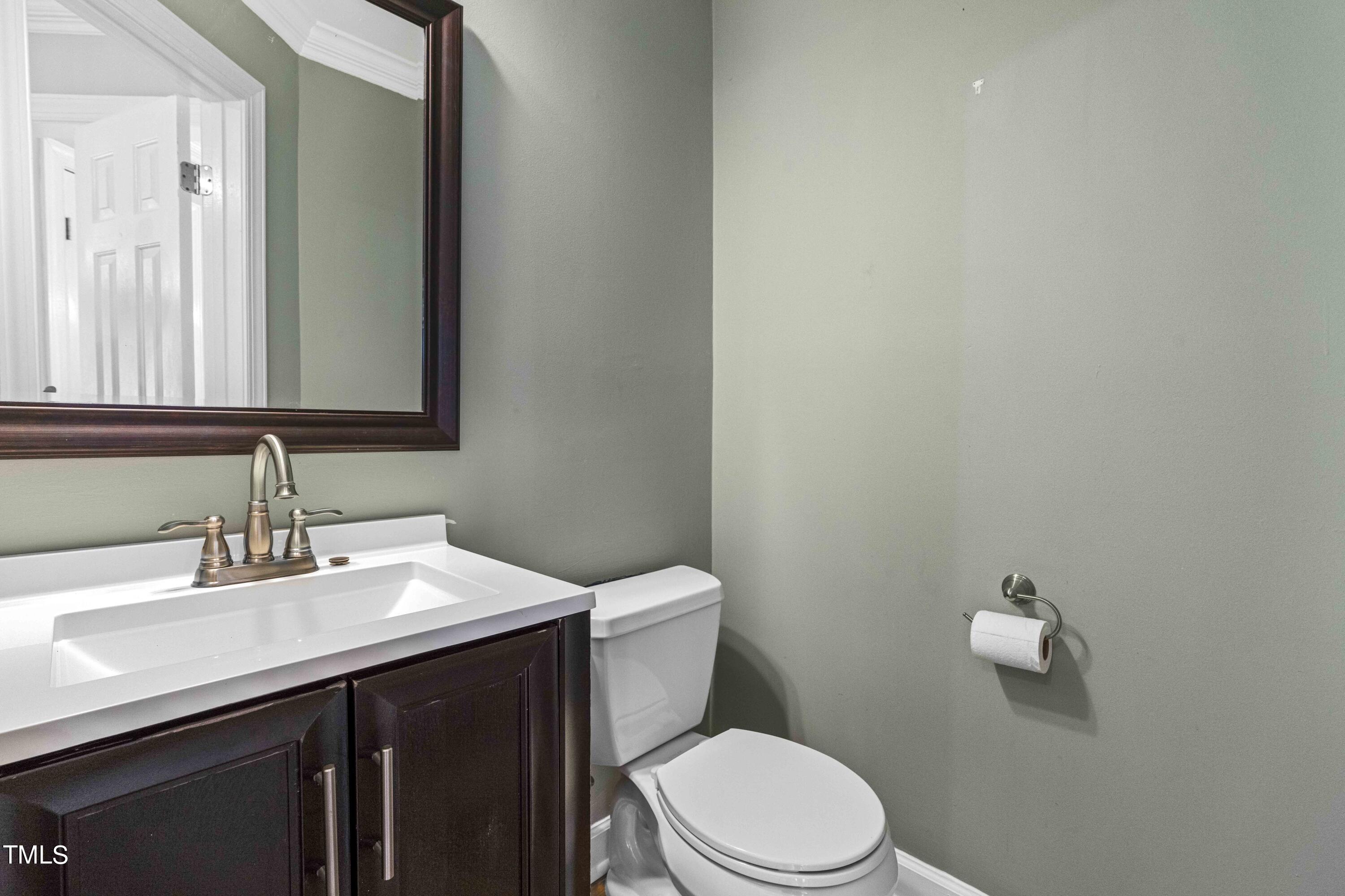 1206 Rainesview Lane Apex, NC 27502 - Photo 9 of 26 a bathroom with a sink a toilet and mirror