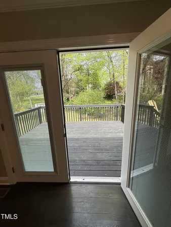 a view of porch with a chair