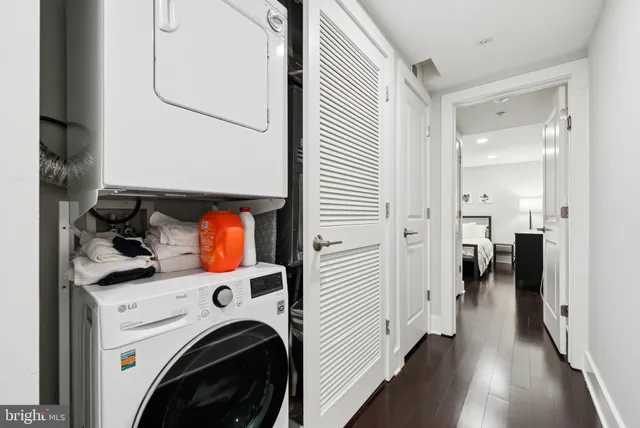 a view of a storage & utility room with washer and dryer