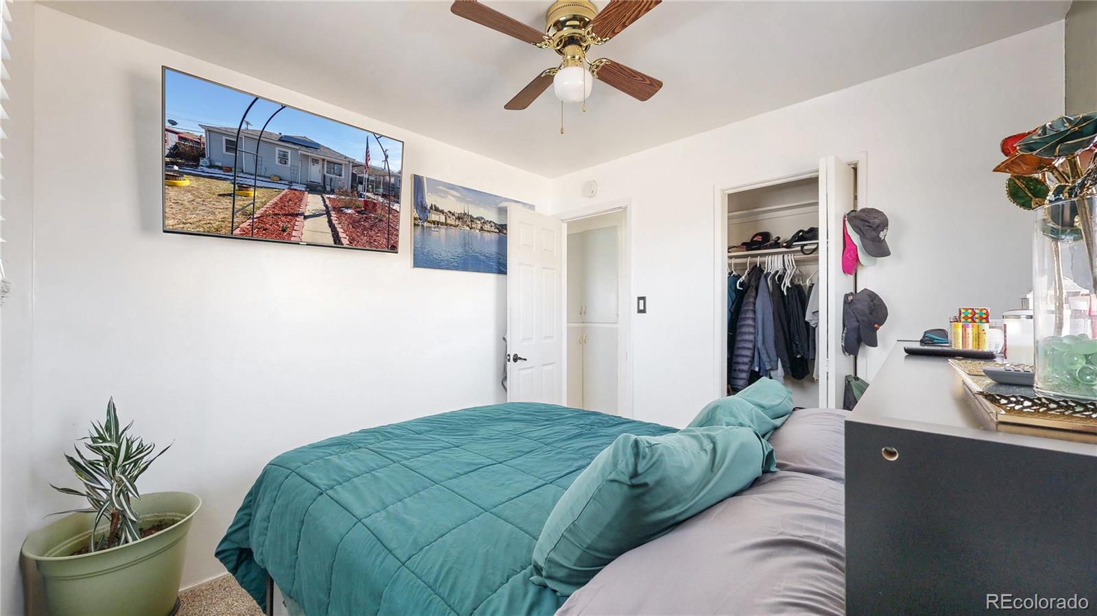 1960 Rowena Street Thornton, CO 80229 - Photo 16 of 48 a bedroom with a bed and a potted plant