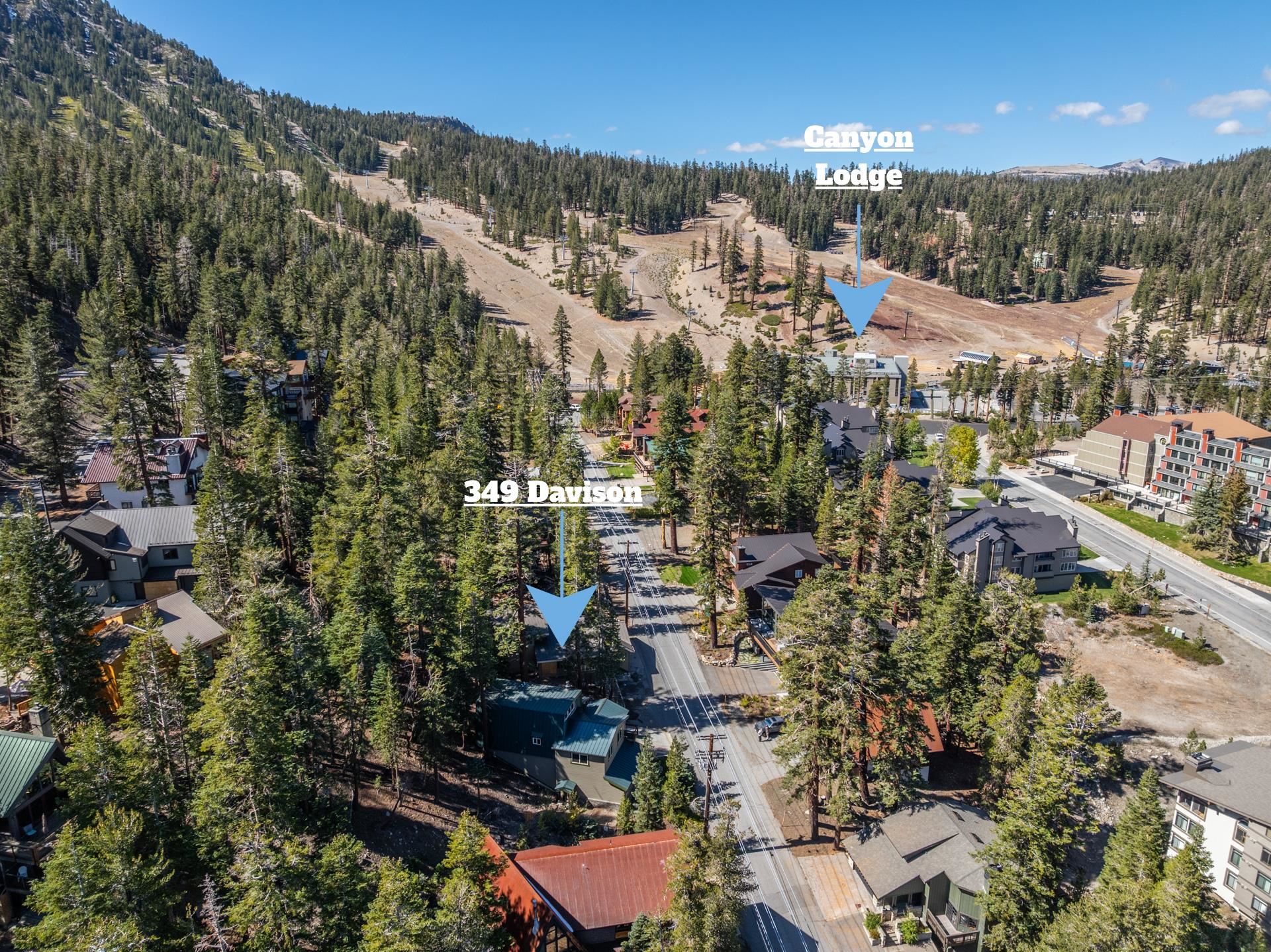 Aerial view of property and surrounding area featuring a heavily wooded area and a mountainous background