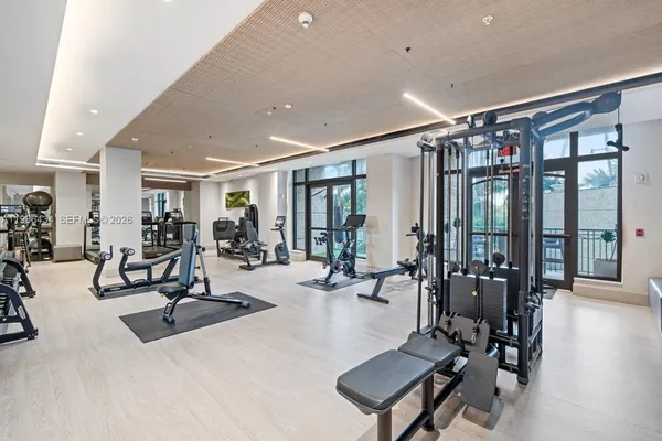 a view of a room with gym equipment