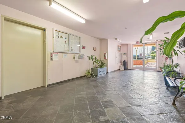 a view of a garage with furniture
