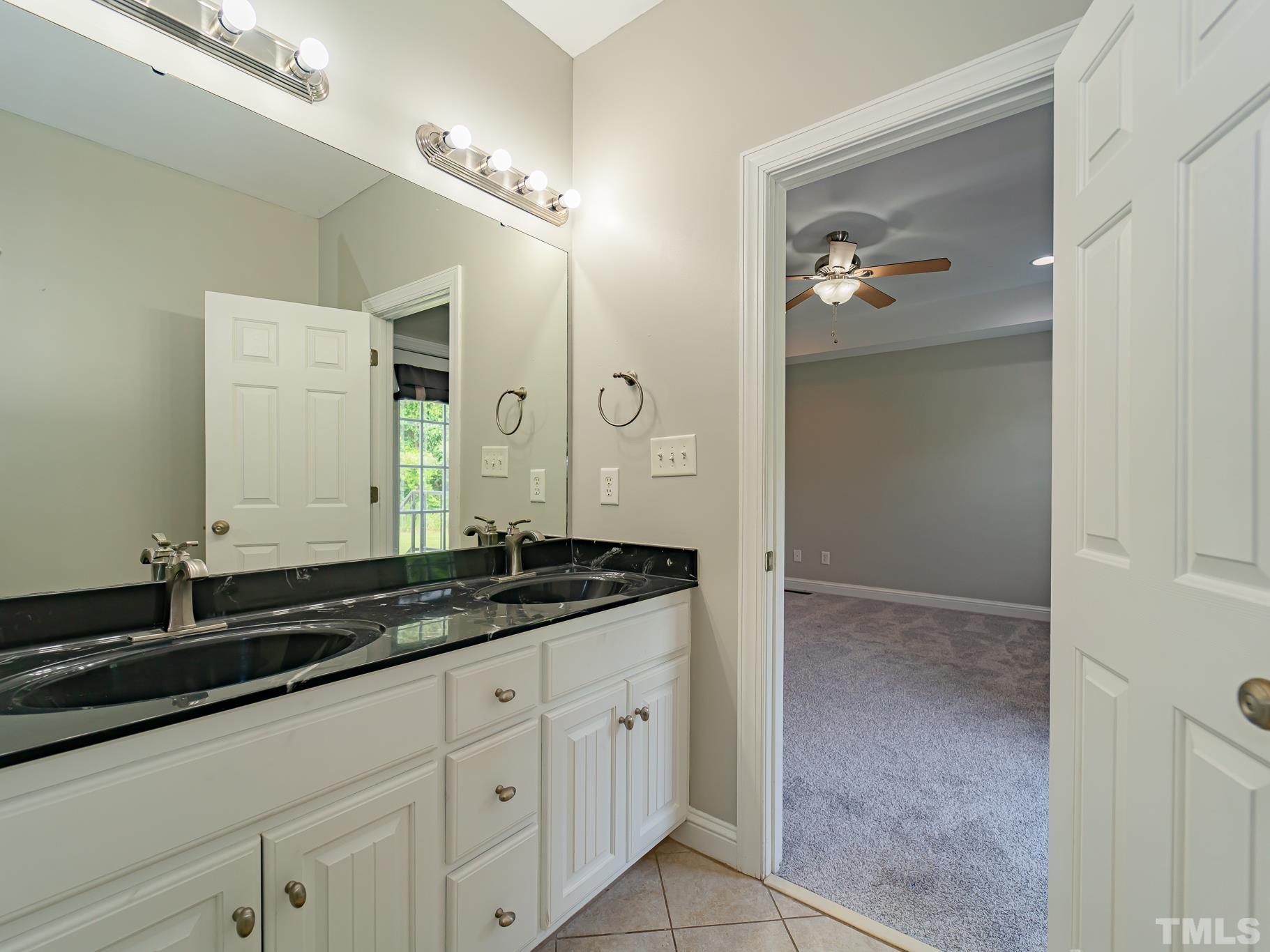 7730 La Finca Road Elm City, NC 27822 - Photo 19 of 29 a bathroom with a granite countertop sink and a mirror