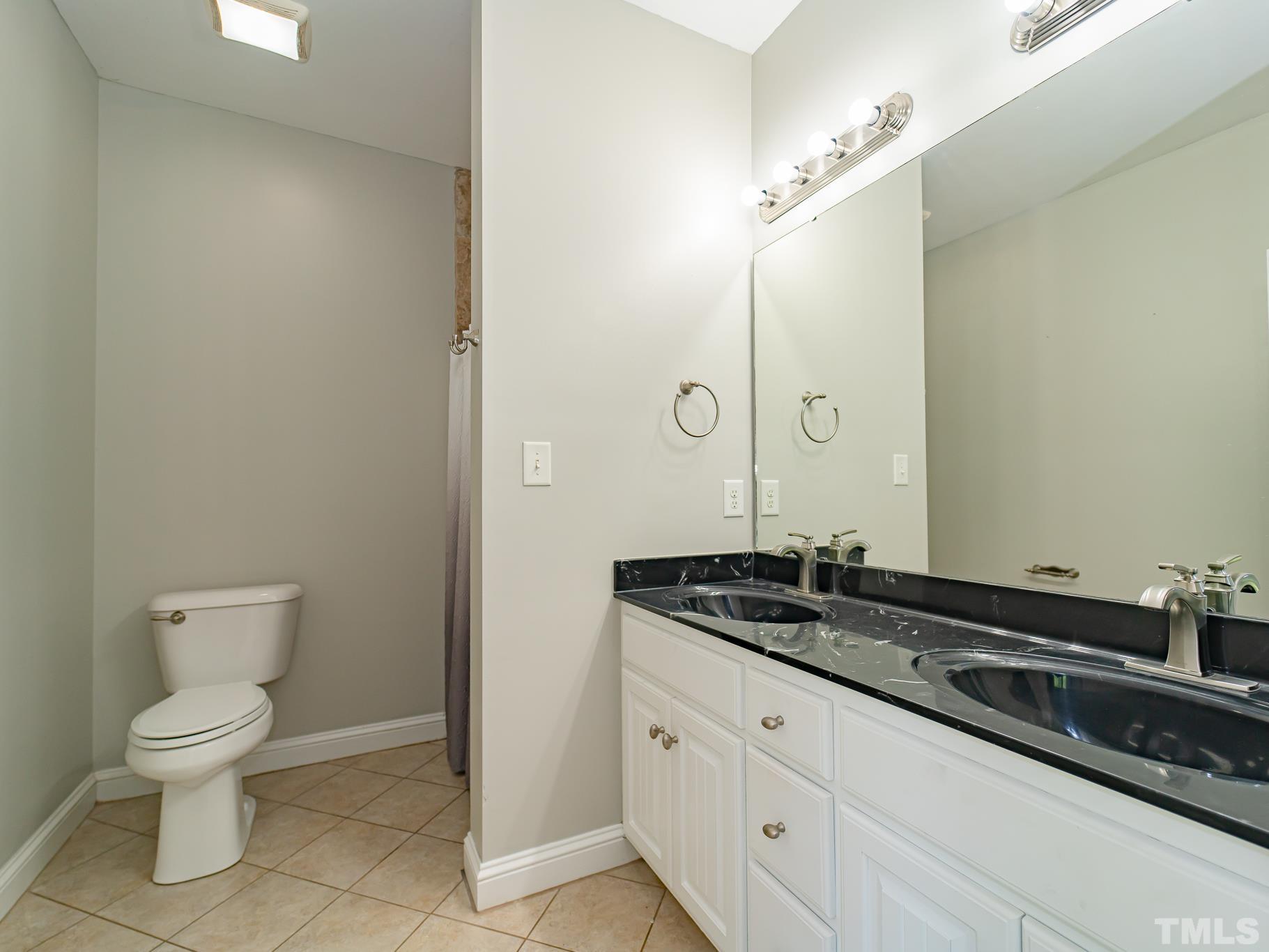 7730 La Finca Road Elm City, NC 27822 - Photo 20 of 29 a bathroom with a granite countertop sink a toilet and a mirror