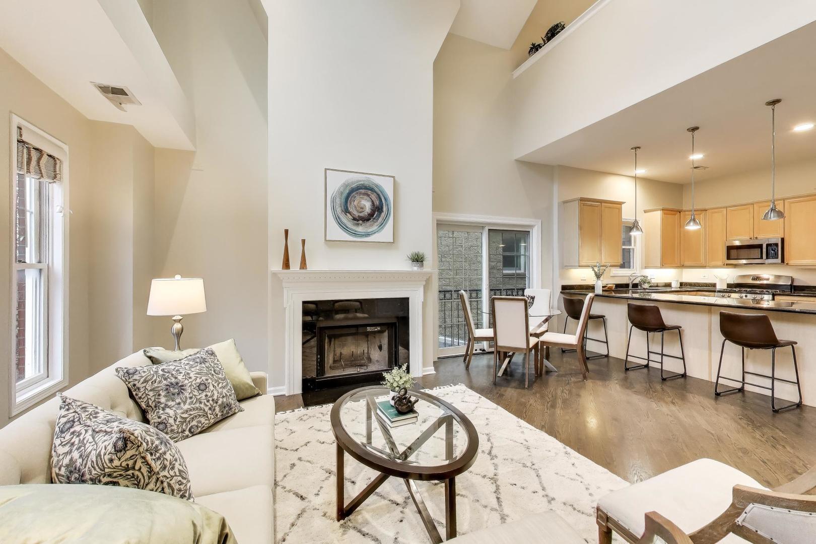 1312 West Fletcher Street, Unit 3W Chicago, IL 60657 - Photo 3 of 30 a living room with furniture and a fireplace