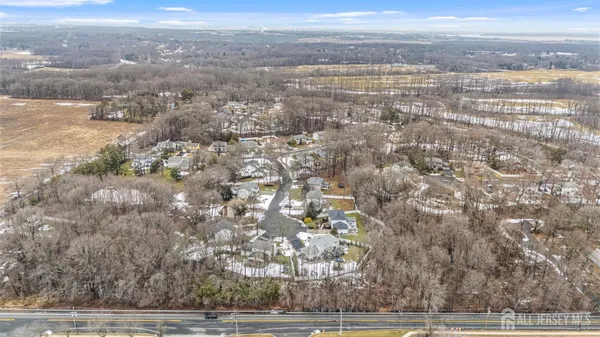 an aerial view of a house with a garden