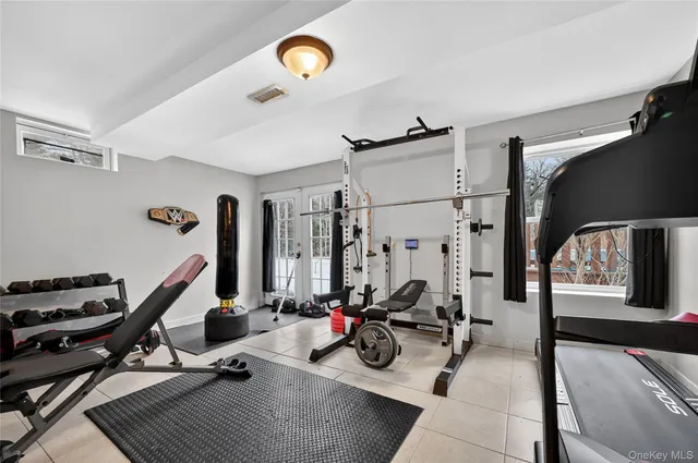 a view of a room with gym equipment